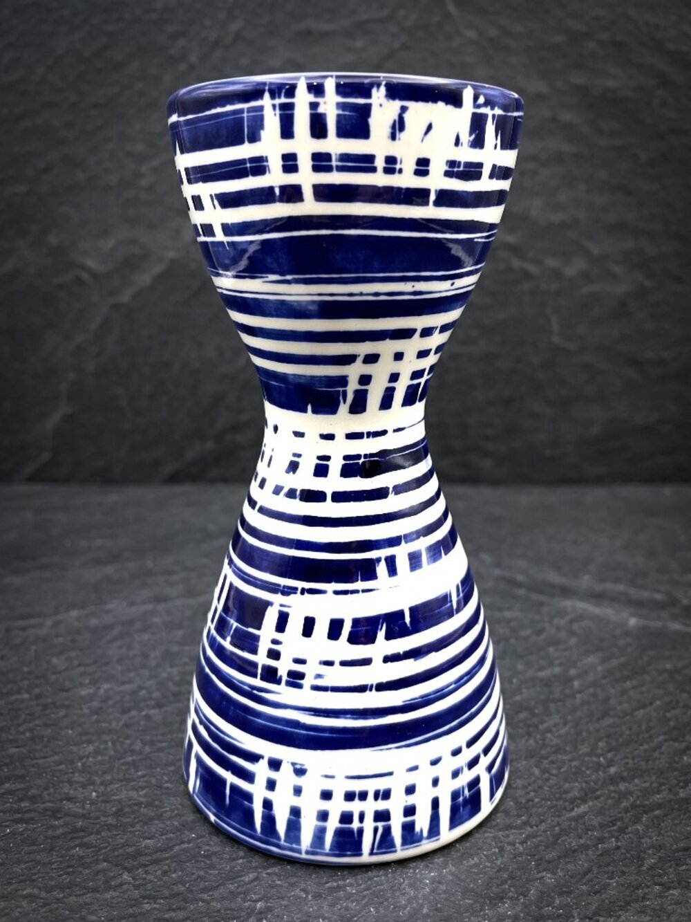 Three Hands Corp. Blue & White Ceramic Candle Holder – Modern Coastal Decor